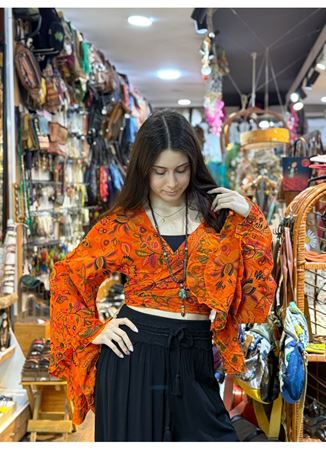 Nepal Bağlamalı Bluz Turuncu