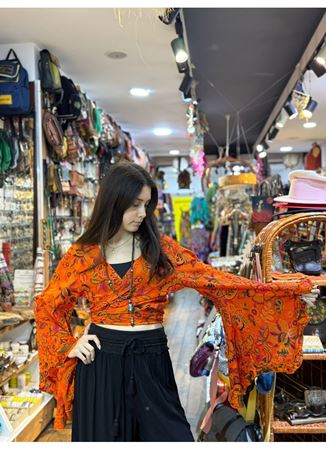 Nepal Bağlamalı Bluz Turuncu