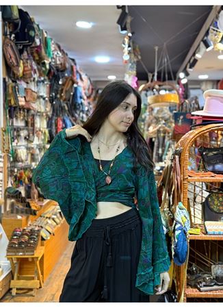 Nepal Bağlamalı Bluz Yeşil