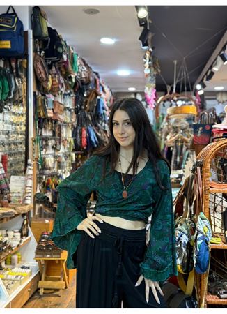 Nepal Bağlamalı Bluz Yeşil