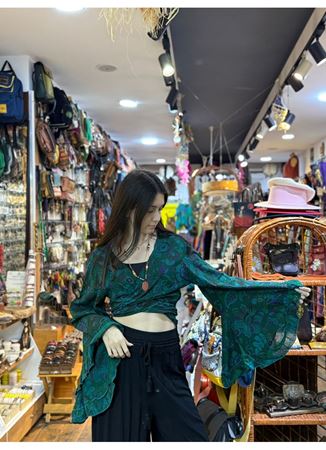 Nepal Bağlamalı Bluz Yeşil