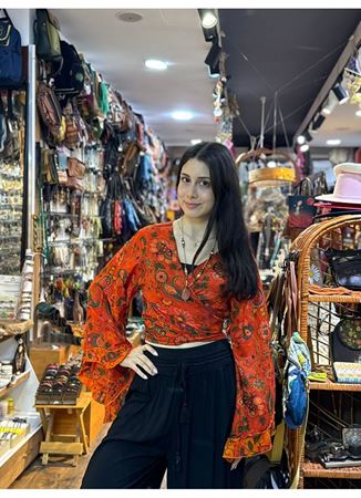 Nepal Bağlamalı Bluz Turuncu