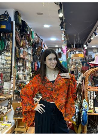 Nepal Bağlamalı Bluz Turuncu