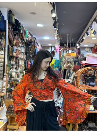 Nepal Bağlamalı Bluz Turuncu