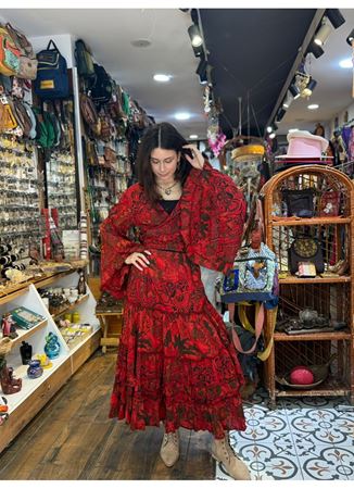 Çiçekli Hint Takım Kırmızı