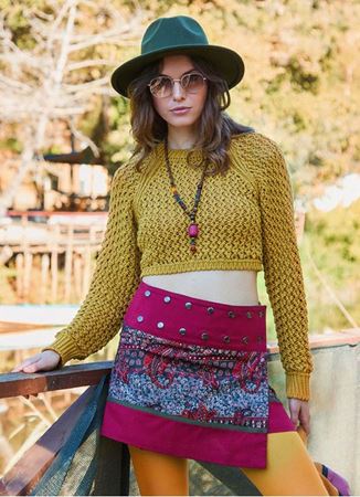 Çıtçıt Kapamalı Patchwork Anvelop Yeşil Etnik Etek