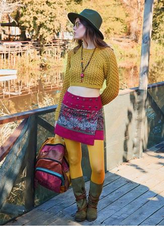 Çıtçıt Kapamalı Patchwork Anvelop Yeşil Etnik Etek