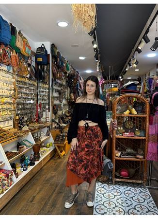 Beli Lastikli Çift Katlı Mercan Asimetrik Etek