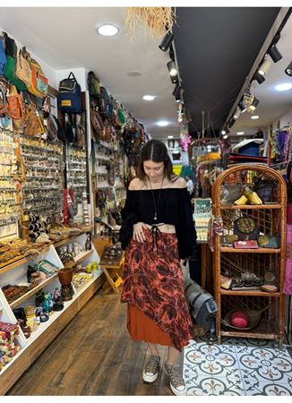 Beli Lastikli Çift Katlı Mercan Asimetrik Etek