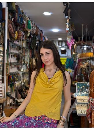 Degaje Yaka Şık Sarı Bluz