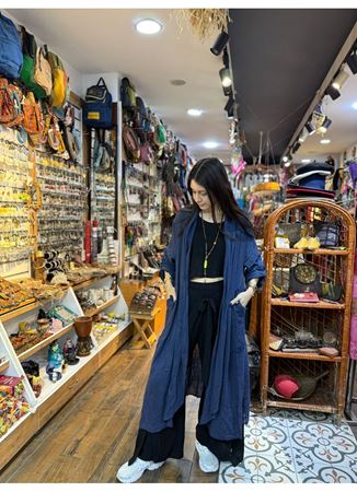 İtalyan Keten Kaftan Lacivert