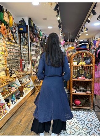 İtalyan Keten Kaftan Lacivert
