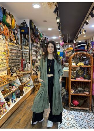 İtalyan Keten Kaftan Yeşil