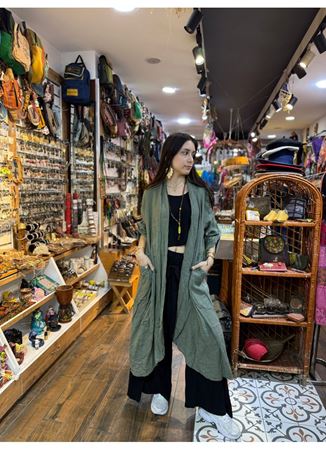 İtalyan Keten Kaftan Yeşil