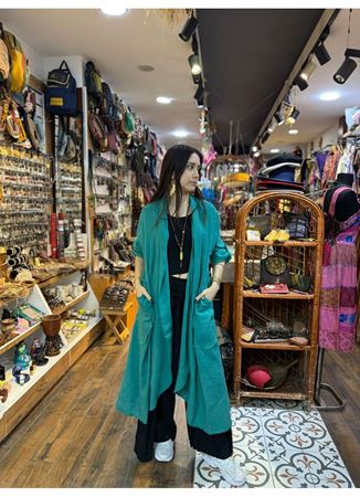 İtalyan Keten Kaftan Turkuaz
