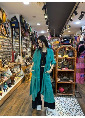 İtalyan Keten Kaftan Turkuaz