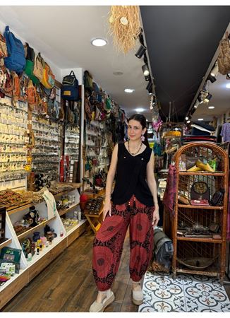Beli Lastikli Bağcık Detaylı Fuşya Kadın Etnik Pantolon