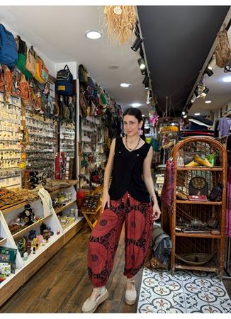 Beli Lastikli Bağcık Detaylı Fuşya Kadın Etnik Pantolon