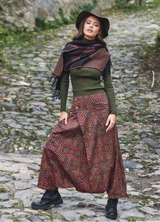 Retro Desenli Düğmeli Otantik Şalvar Pantolon