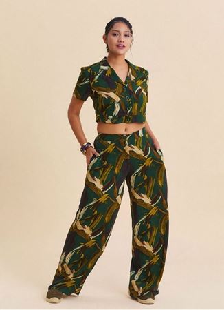 Gömlek Yaka Düğmeli Haki Crop Bluz