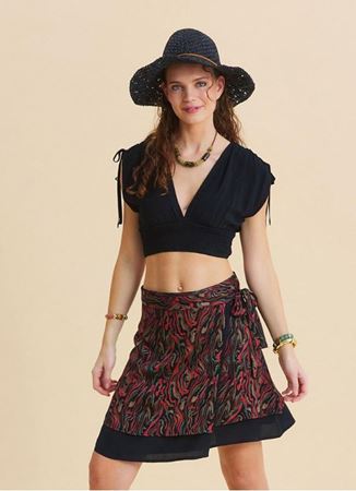 Derin V Yaka Beli Gipeli Siyah Crop Bluz