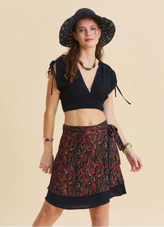 Derin V Yaka Beli Gipeli Siyah Crop Bluz