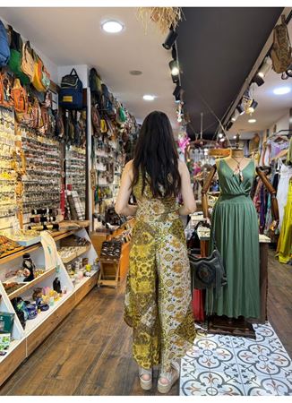 Beli Lastikli Asimetrik Kesim Sarı Kadın Otantik Pantolon