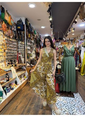 Beli Lastikli Asimetrik Kesim Sarı Kadın Otantik Pantolon