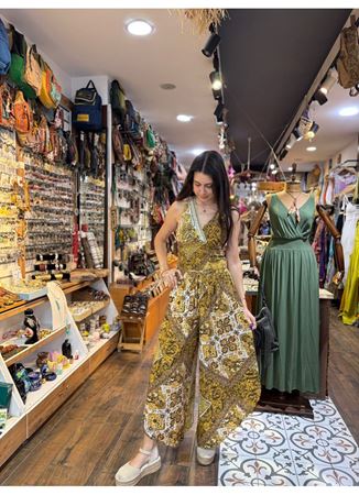 Beli Lastikli Asimetrik Kesim Sarı Kadın Otantik Pantolon