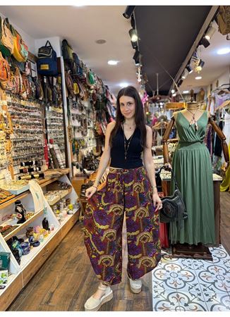 Beli Lastikli Asimetrik Kesim Desenli Kadın Etnik Pantolon
