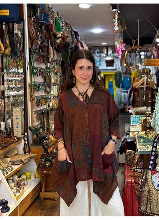 Nepal Tasarım Bluz Kahverengi