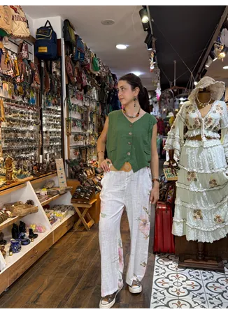 İtalyan Keten Pantolon Çiçekli