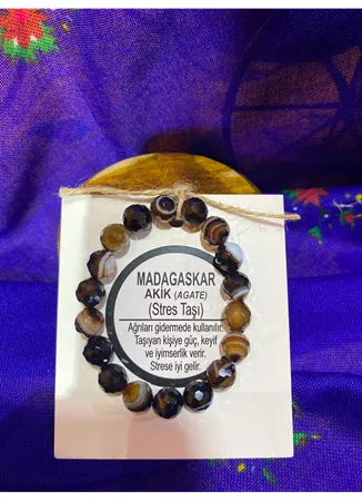 MADAGASKAR AKİK AGATE ( STRES TAŞI) DOĞAL TAŞ BİLEKLİK