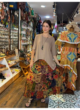 Patchwork Beli Lastikli Etek