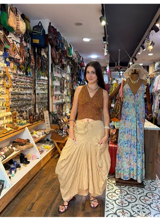 Beli Bağcıklı Cepli Krem Balon Etek