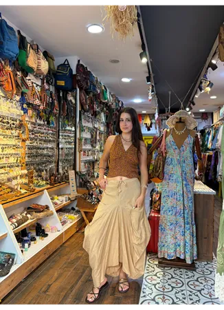 Beli Bağcıklı Cepli Krem Balon Etek