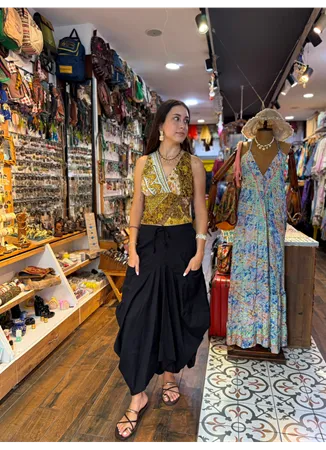 Cepli Beli Bağcıklı Siyah Asimetrik Etek