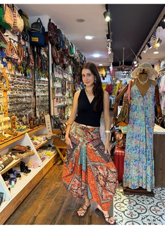 Kahve Desenli Beli Bağcıklı Cepli Uzun Etek
