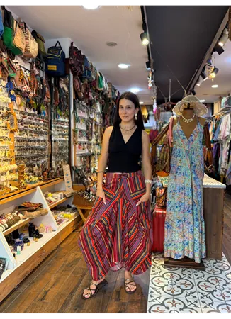 Otantik Bağcıklı Cepli Çizgili Uzun Kırmızı Etek