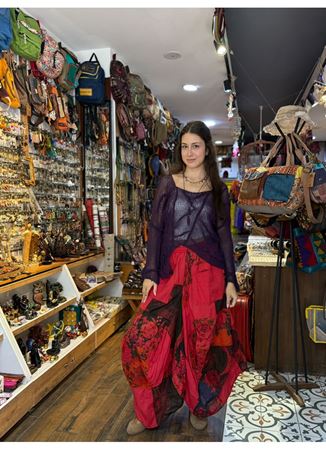 Nepal Cepli Çiçekli Etek Kırmızı