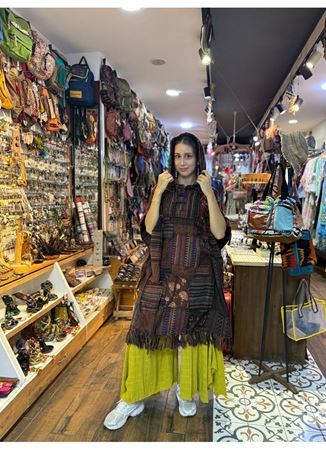 Dokuma Pamuk Kapüşonlu Panço