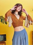 İspanyol Kol Çiçekli Crop Bluz