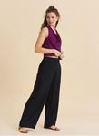 Normal Bel Düğmeli Siyah Kadın Lastikli Pantolon 