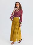 Drape Detaylı Yırtmaçlı Hardal Uzun Etek