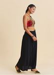 Drape Detaylı Yırtmaçlı Siyah Bohem Etek 