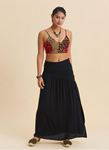 Drape Detaylı Yırtmaçlı Siyah Bohem Etek 