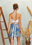 Sırtı Açık Boyundan Bağlamalı Kuplu Beyaz Crop Bluz