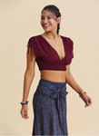 Derin V Yaka Beli Gipeli Bordo Crop Bluz