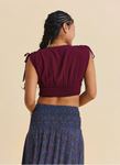 Derin V Yaka Beli Gipeli Bordo Crop Bluz