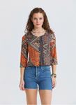 Bisiklet Yaka Düğme Detaylı Kahve Otantik Bluz